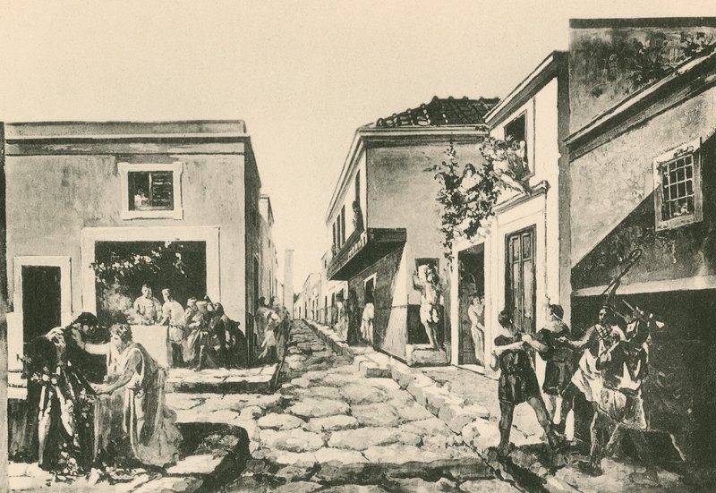 The House of the Pensile Balcony slik den var (gravyr) av Italian School