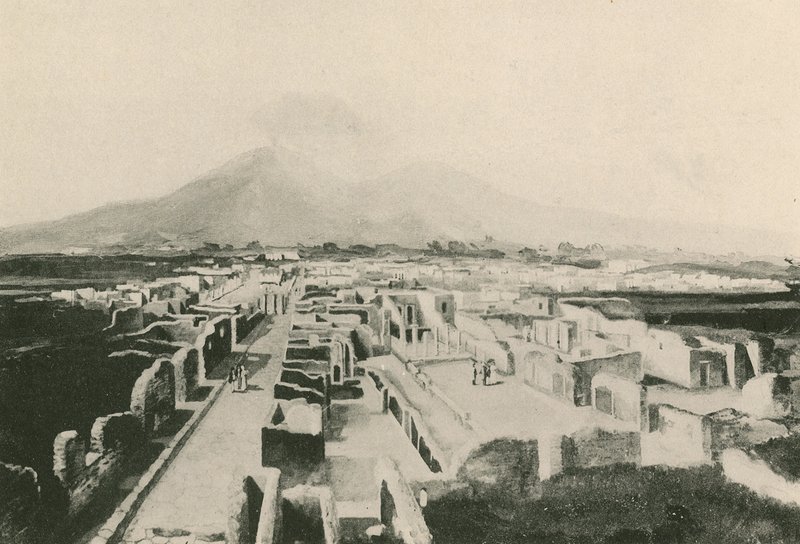 Panoramaet av Pompei som det er (gravyr) av Italian School