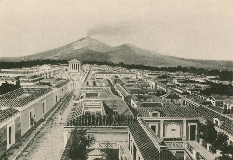 Panoramaet av Pompei som det var (gravyr) av Italian School