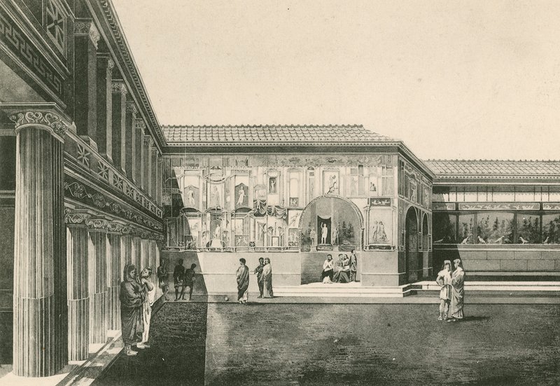 The Stabian Baths - The Court-Yard of the Stuccoes som den var (gravyr) av Italian School