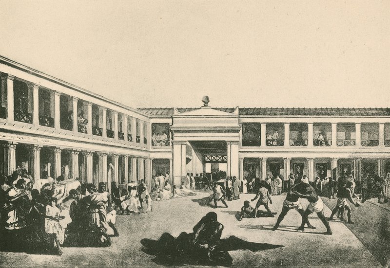 The Stabian Baths - The Wrestling-Place som det var (gravyr) av Italian School