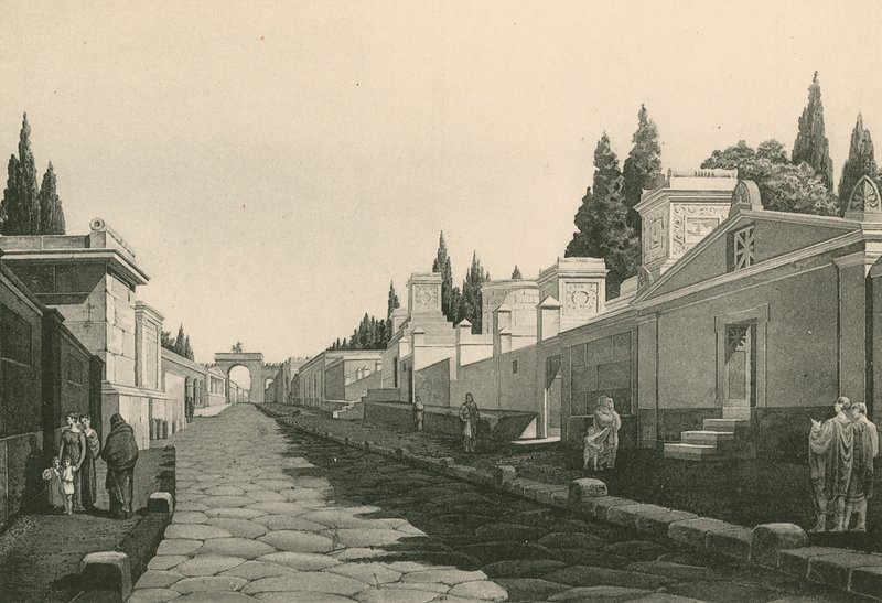 The Street of the Tombs som den var (gravure) av Italian School