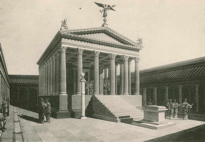 Apollon-tempelet slik det var (gravyr) av Italian School