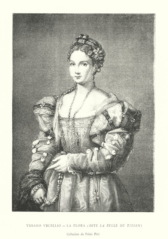 Tiziano Vecellio, La Flora, Say La Belle du Titien, Collection du Palais Pitti (gravering) av Italian School