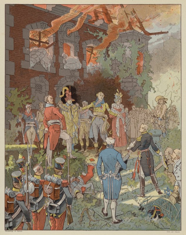 Scene fra La Dame de Gai-Fredon, av Quatrelles (Ernest L'Epine) (farge litho) av Ivan Alexeyevich (after) Vladimirov