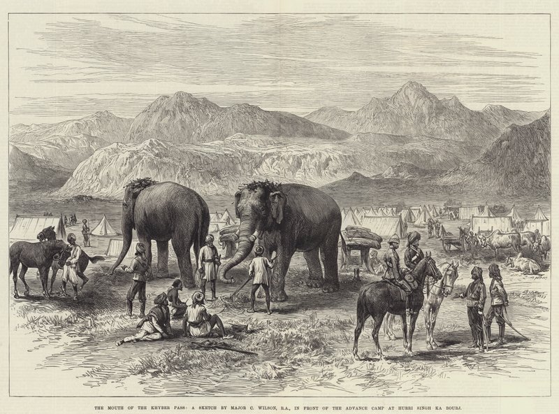 The Mouth of the Khyber Pass, foran Advance Camp ved Hurri Singh Ka Bourj av J.C. Wilson