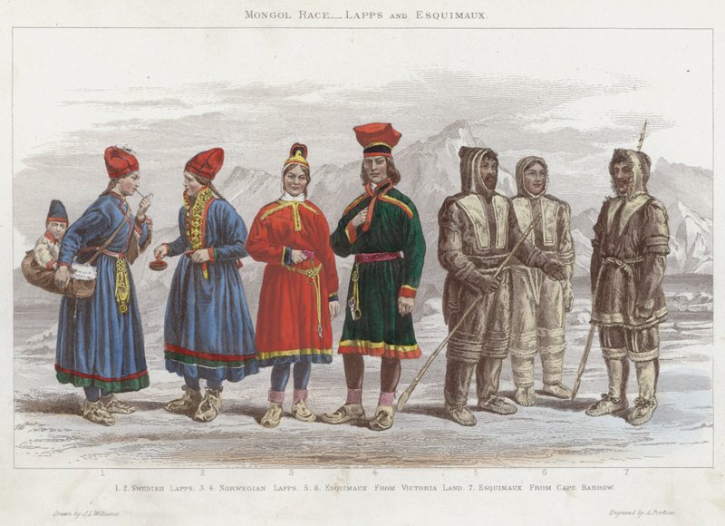 Mongol Race, Lapps and Esquimaux (farget gravering) av J.L. (after) Williams