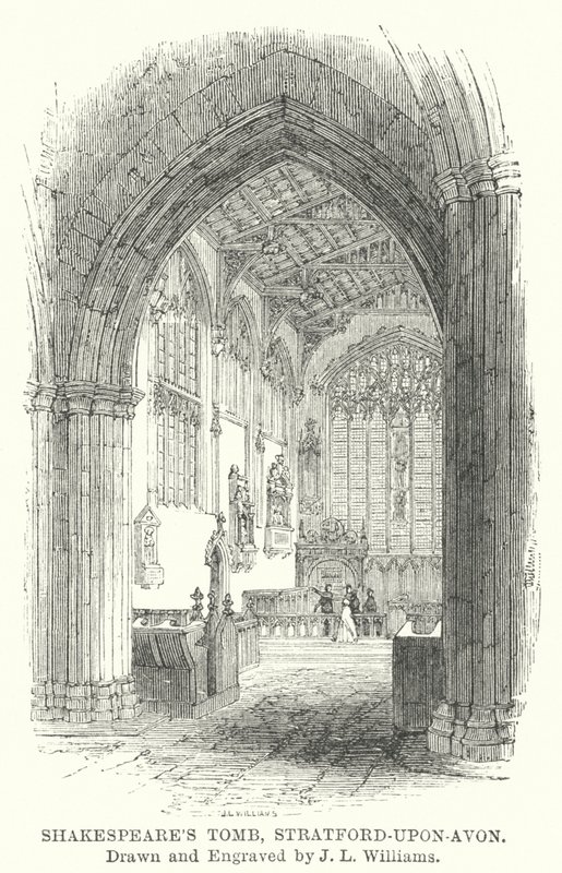 Shakespeares grav, Stratford-upon-Avon (gravering) av J.L. (after) Williams