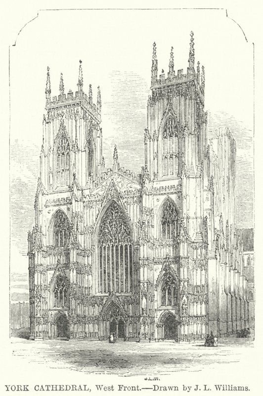 York katedral, vestfronten (gravering) av J.L. (after) Williams