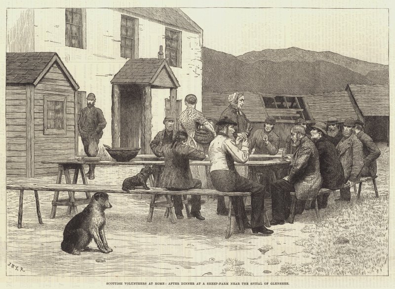 Skotske frivillige hjemme, etter middag på en sauegård nær Spittal of Glenshee av J.M.L. Ralston