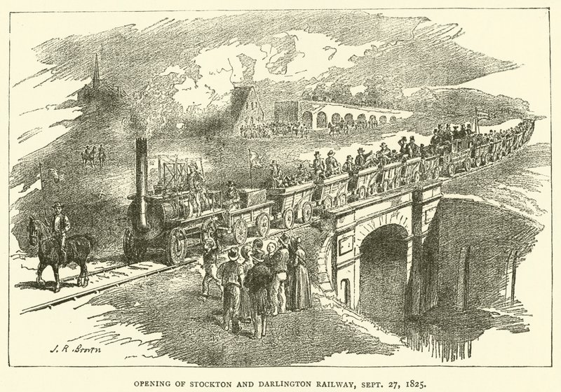 Åpning av Stockton og Darlington Railway, 27. september 1825 (gravering) av J.R. Brown