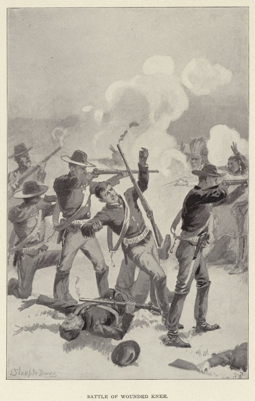 Slaget ved Wounded Knee (litho) av J. (after) Steeple Davis