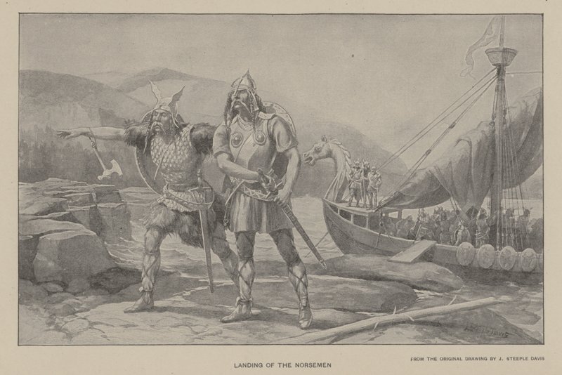 Landing av nordboerne (litho) av J. (after) Steeple Davis
