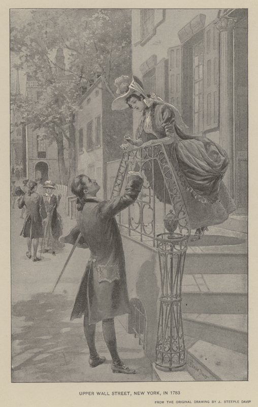 Upper Wall Street, New York, i 1783 (litho) av J. (after) Steeple Davis
