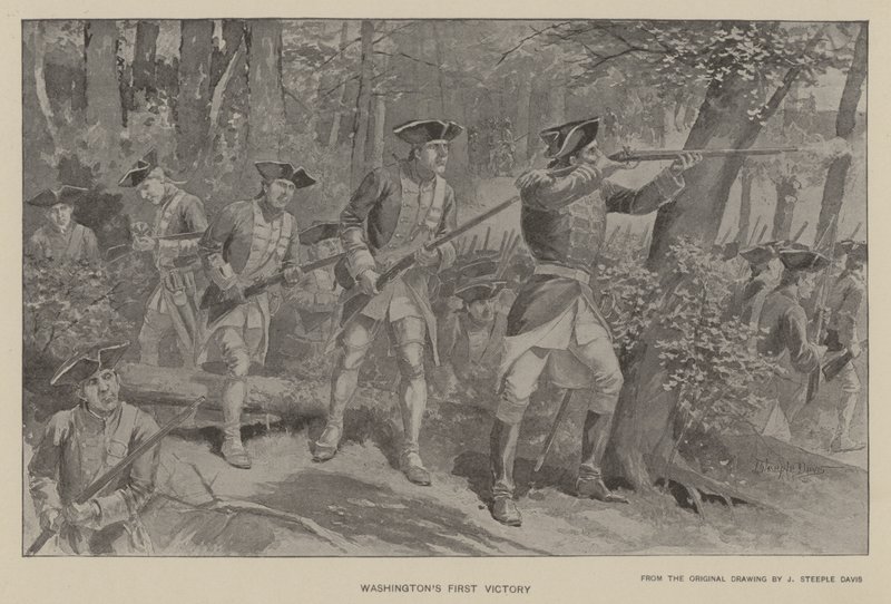 Washingtons første seier (litho) av J. (after) Steeple Davis