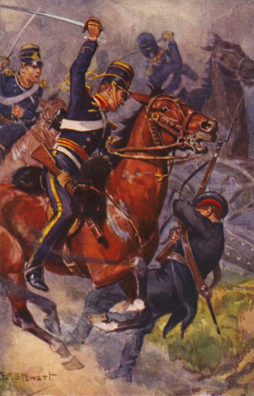 Britiske soldater fra 4. husarer (lett brigade), i slaget ved Balaclava, Krim-krigen av J. A. Stewart