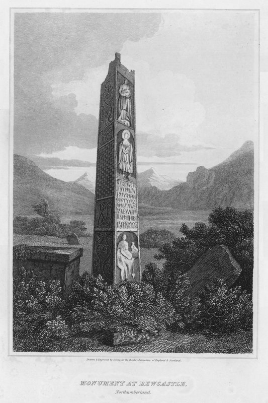 Monument ved Bewcastle, Northumberland (gravering) av J. Greig