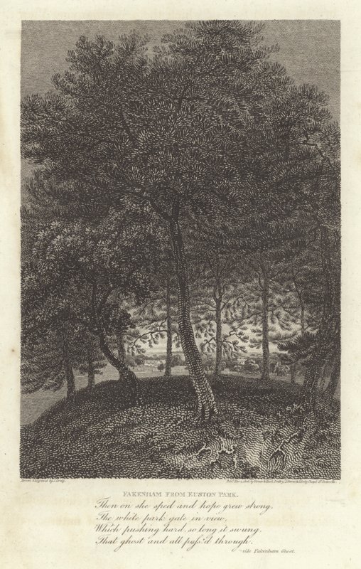 Robert Bloomfield, poet: Fakenham fra Euston Park (gravering) av J. Greig