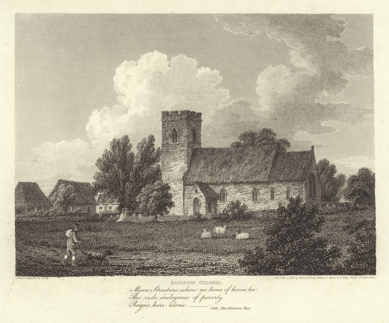 Robert Bloomfield, poet: Sapiston Church (gravering) av J. Greig