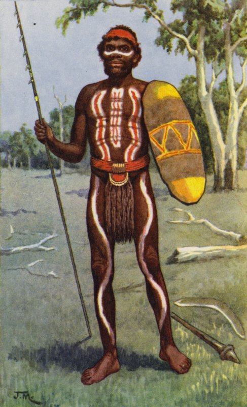 australsk aboriginal (farge litho) av J. Macfarlane