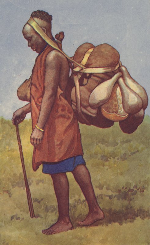 Woman of Kenya Colony med last (farge litho) av J. Macfarlane