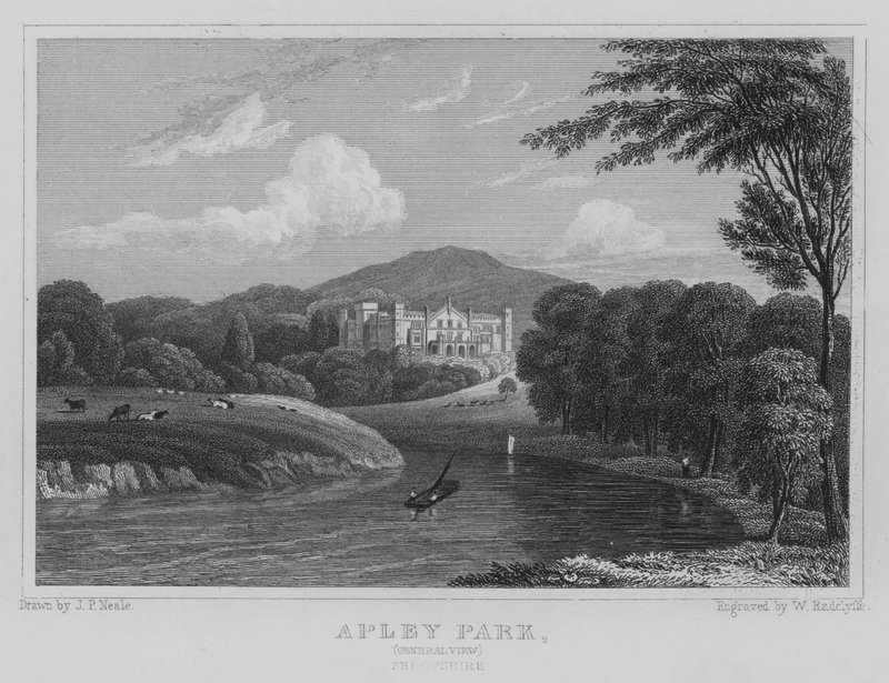 Apley Park, generell utsikt, Shropshire (gravering) av John Preston Neale
