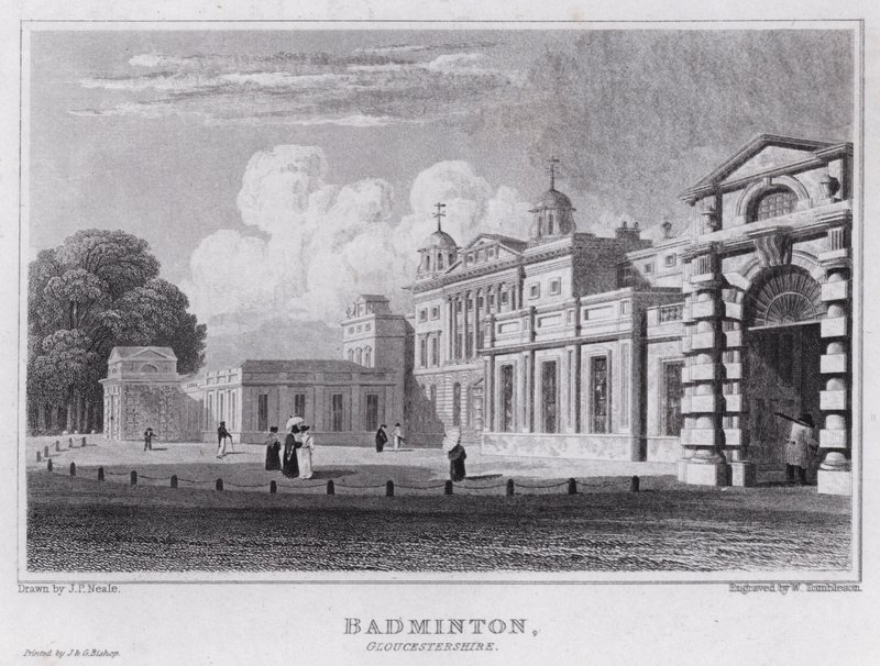 Badminton, Gloucestershire (gravering) av John Preston Neale