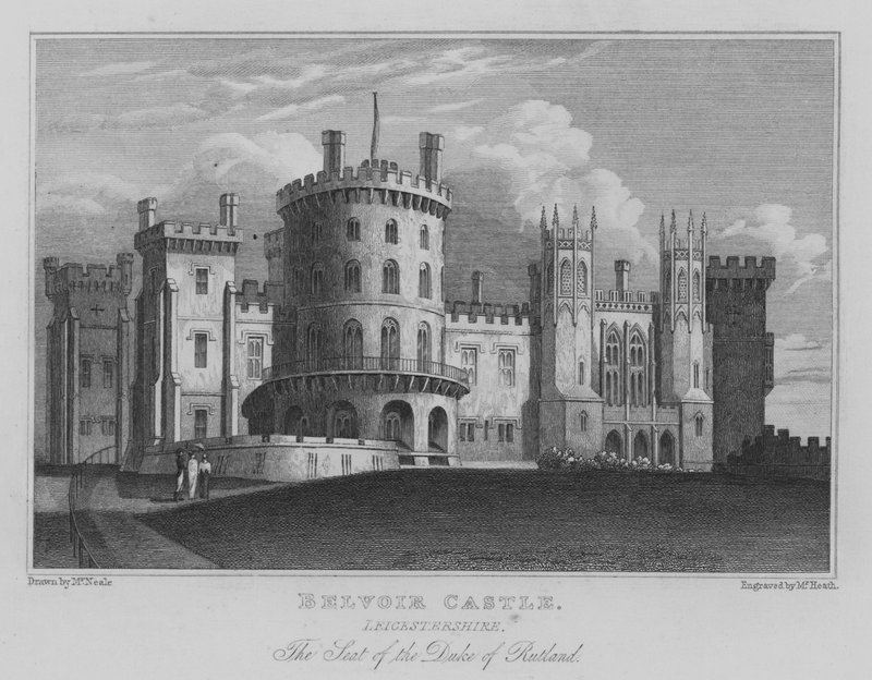 Belvoir Castle, Leicestershire; Setet til hertugen av Rutland (gravering) av John Preston Neale
