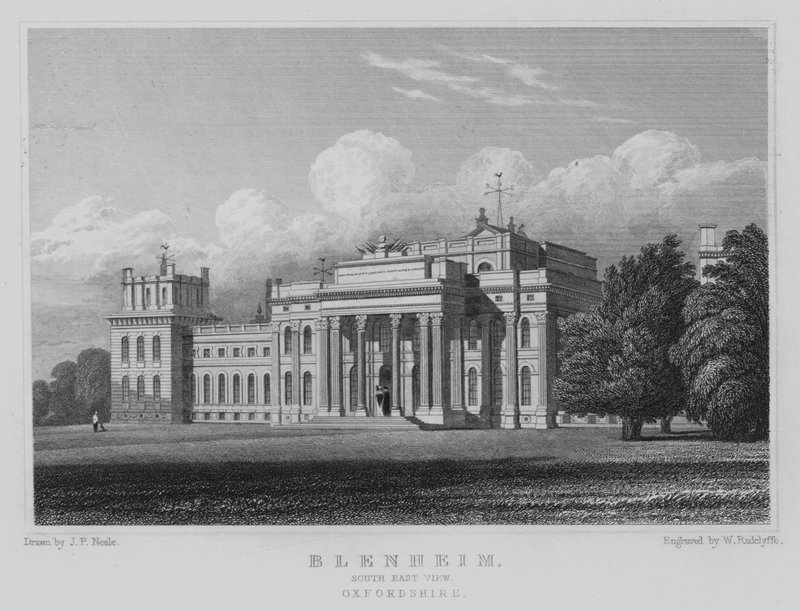 Blenheim, South East View, Oxfordshire (gravering) av John Preston Neale