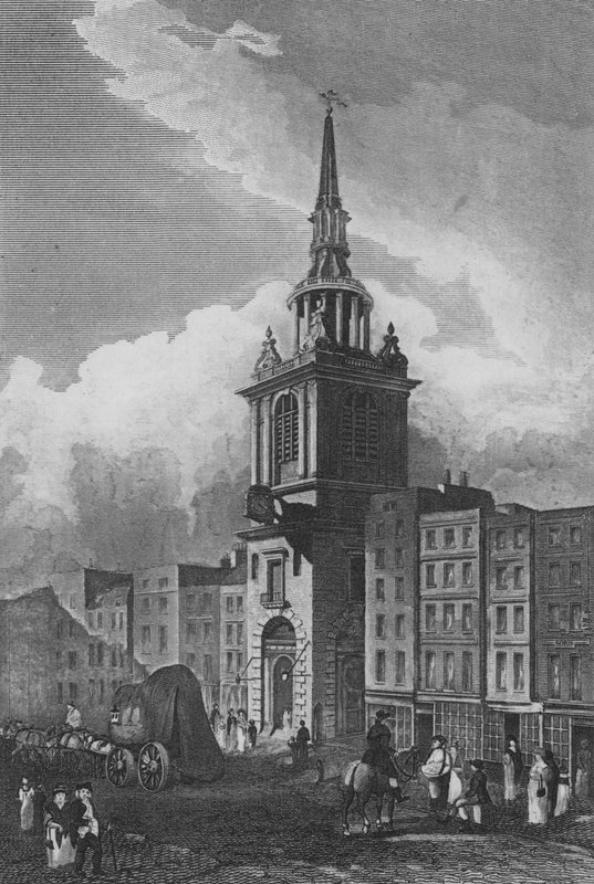 Bow Church, Cheapside, London (gravering) av John Preston Neale