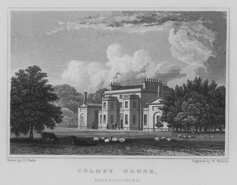 Colney House, Hertfordshire (gravering) av John Preston Neale