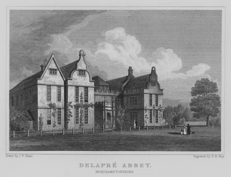 Delapre Abbey, Northamptonshire (gravering) av John Preston Neale