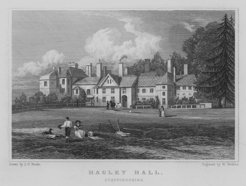 Hagley Hall, Staffordshire (gravering) av John Preston Neale