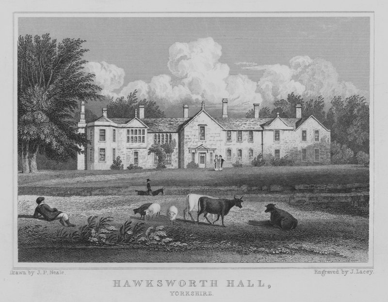 Hawksworth Hall, Yorkshire (gravering) av John Preston Neale