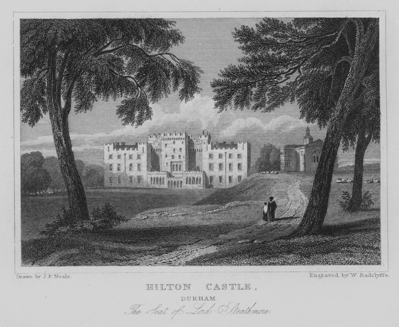 Hilton Castle, Durham, The Seat of Lord Strathmore (gravering) av John Preston Neale