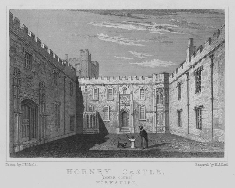 Hornby Castle, Inner Court, Yorkshire (gravering) av John Preston Neale