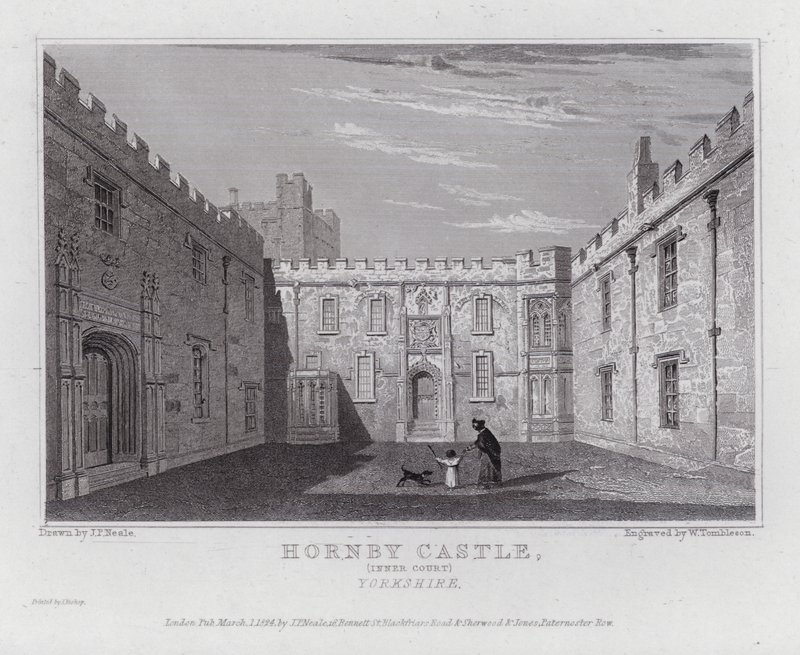 Hornby Castle, Inner Court, Yorkshire (gravering) av John Preston Neale