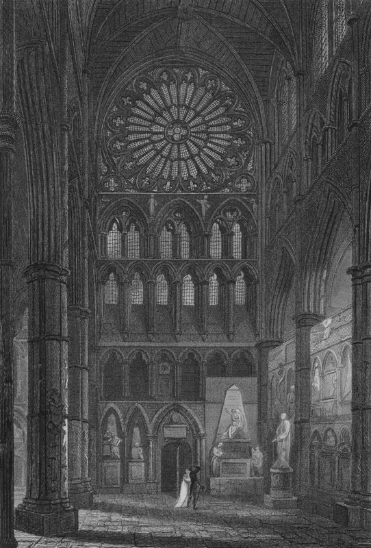 Interiør i Westminster Abbey, Poet's Corner (gravering) av John Preston Neale