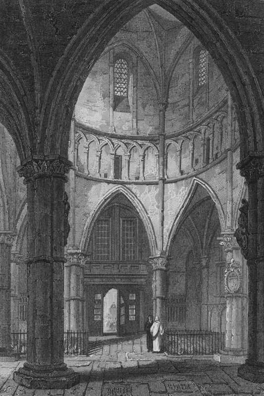 Interiør av tempelkirken (gravering) av John Preston Neale