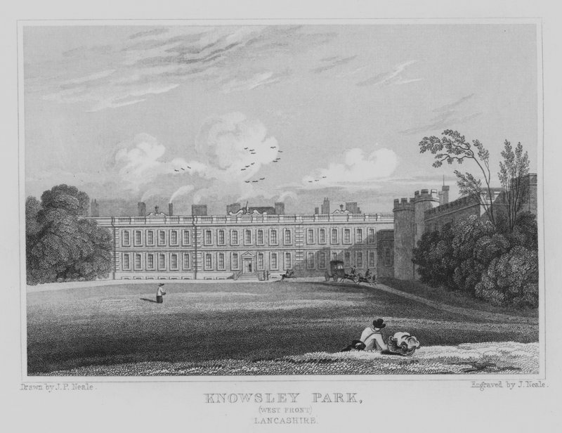 Knowsley Park, West Front, Lancashire (gravering) av John Preston Neale