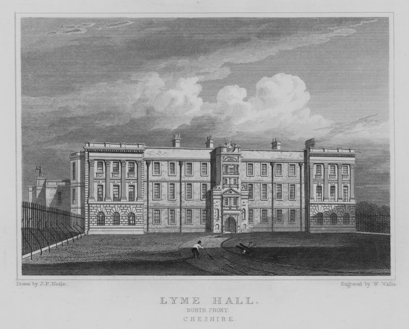 Lyme Hall, North Front, Cheshire (gravering) av John Preston Neale