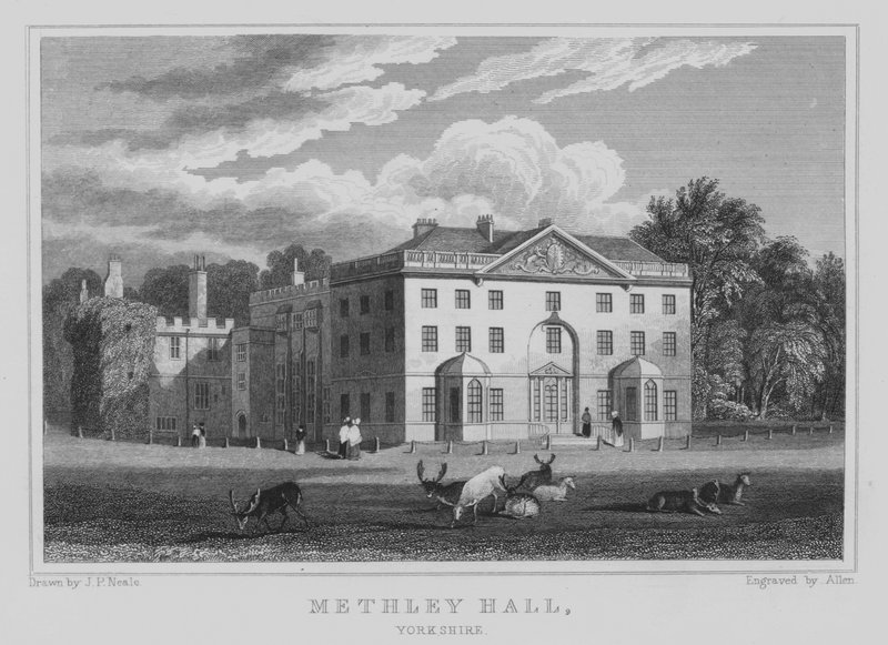Methley Hall, Yorkshire (gravering) av John Preston Neale