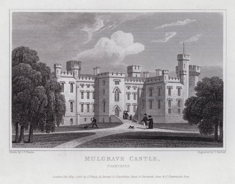 Mulgrave Castle, Yorkshire (gravering) av John Preston Neale