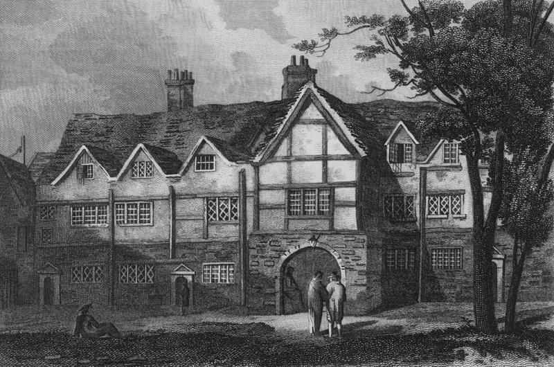 Old Porch, Charter House (gravering) av John Preston Neale
