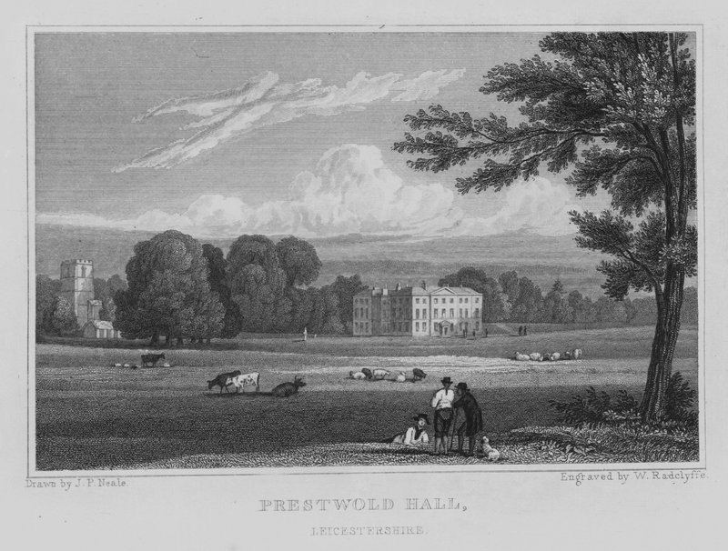 Prestwold Hall, Leicestershire (gravering) av John Preston Neale