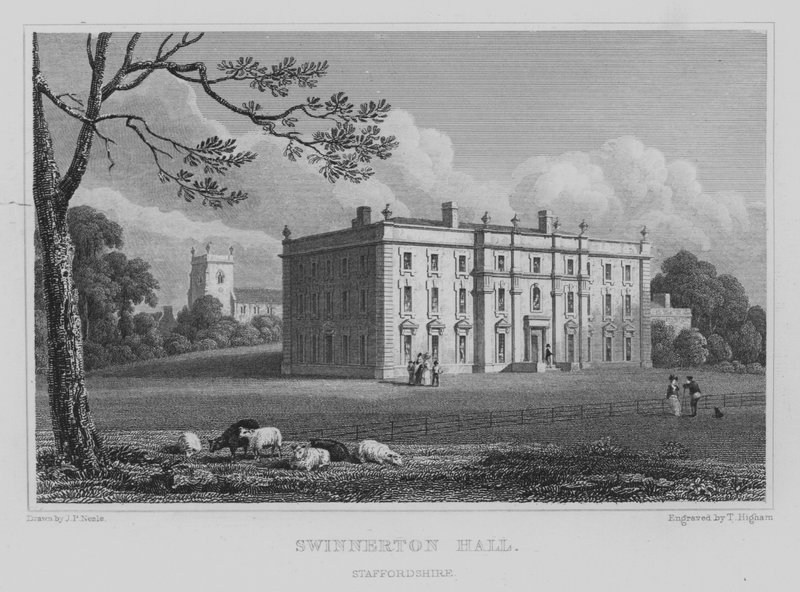 Swinnerton Hall, Staffordshire (gravering) av John Preston Neale