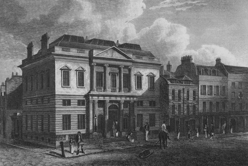 The Auction Mart, London (gravering) av John Preston Neale