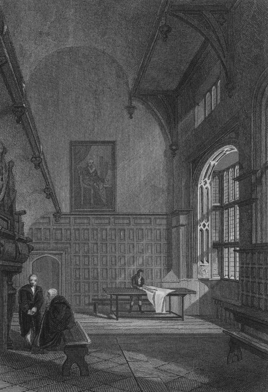 Charterhuset, interiøret i den store salen (gravering) av John Preston Neale