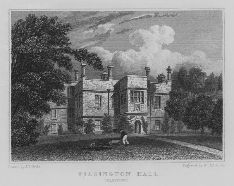 Tissington Hall, Derbyshire (gravering) av John Preston Neale