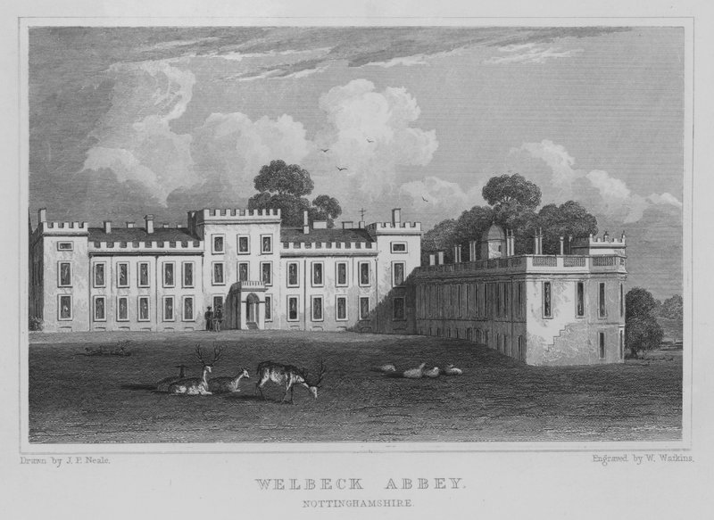 Welbeck Abbey, Nottinghamshire (gravering) av John Preston Neale